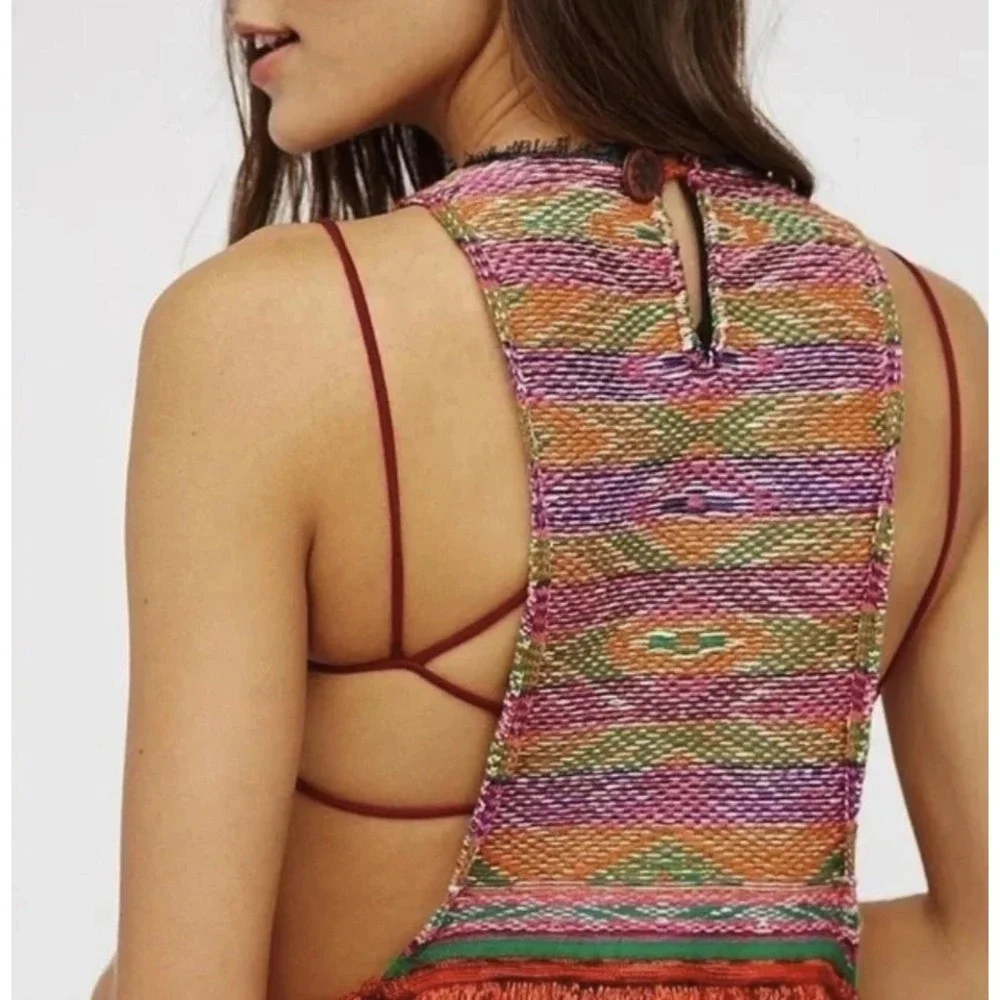 Free People Womens Boho Crochet Knit Open Back Apron Tank Top XS Summer Festival